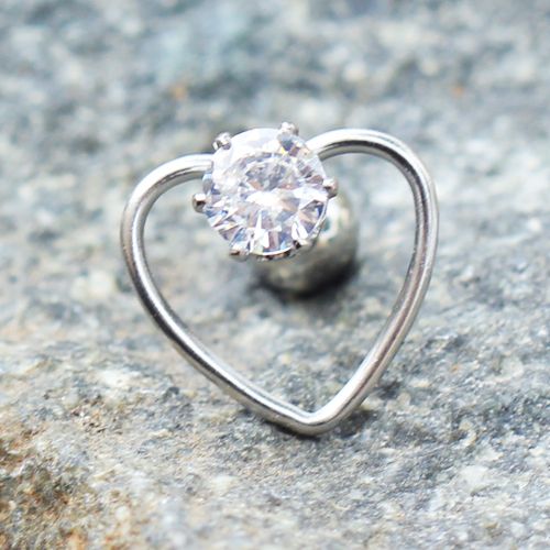 316L Stainless Steel Jeweled Heart Cartilage Earring Fashion Hut Jewelry