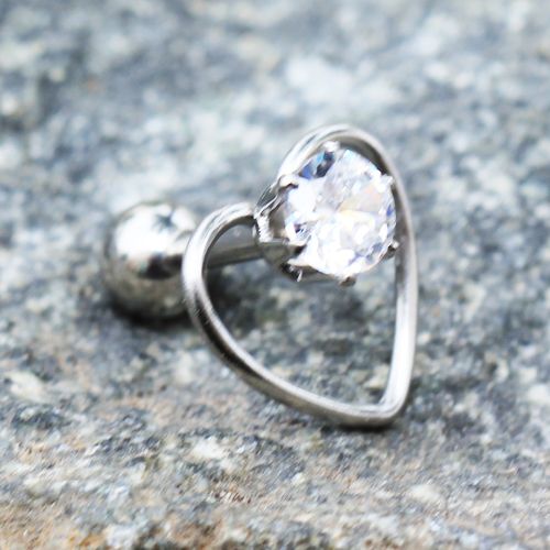 316L Stainless Steel Jeweled Heart Cartilage Earring