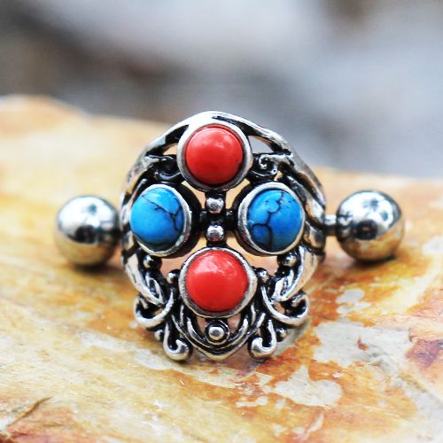 316L Stainless Steel Turquoise & Coral Cartilage Cuff Earring Fashion Hut Jewelry