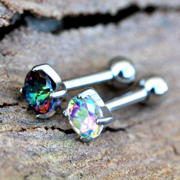 316L Stainless Steel Prong Set Iridescent Cubic Cartilage Earring Fashion Hut Jewelry