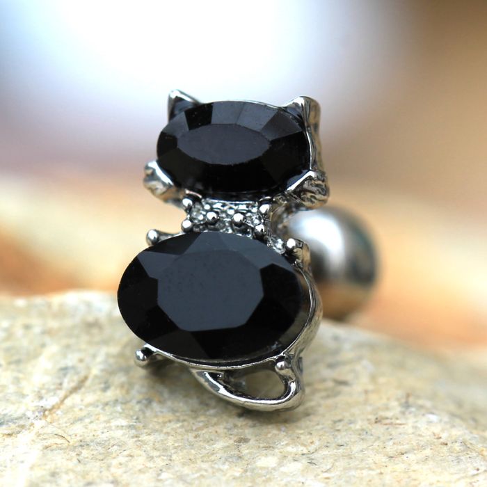 316L Stainless Steel Fancy Black Cat Cartilage Earring Fashion Hut Jewelry