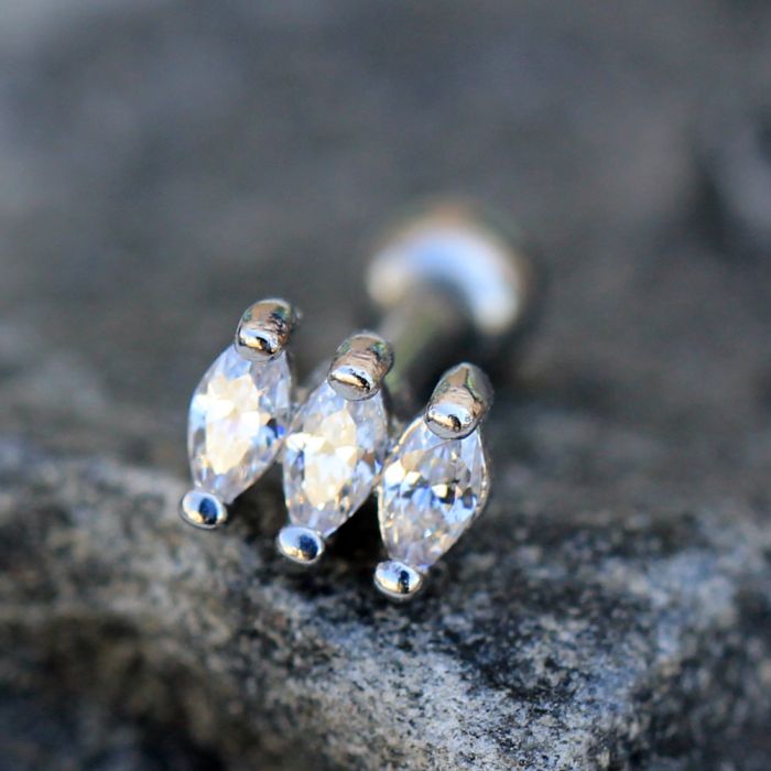 316L Stainless Steel Mini Triple Marquise Cut CZ Cartilage Earring Fashion Hut Jewelry