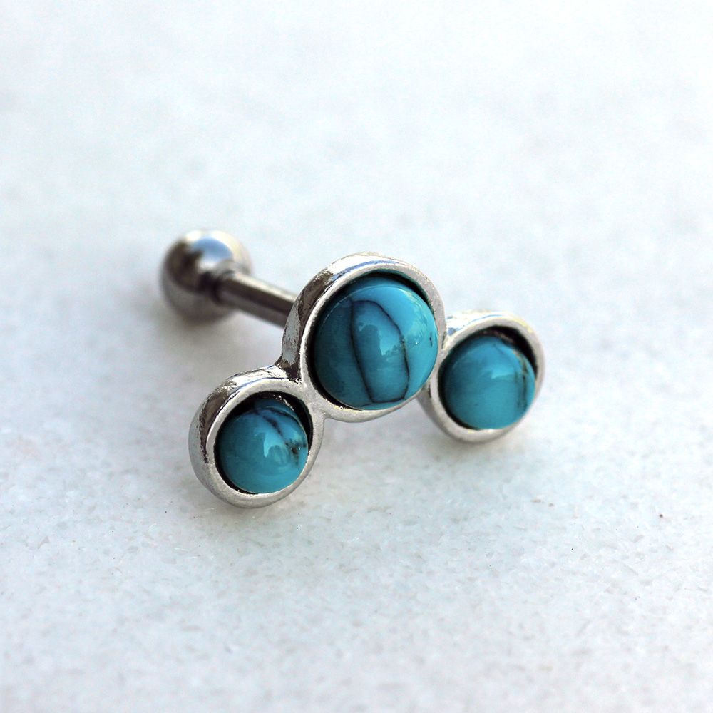 316L Stainless Steel Triple Turquoise Cartilage Earring Fashion Hut Jewelry