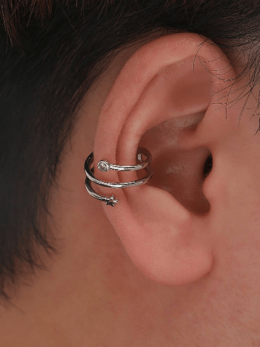 Cubic Zirconia & Star Ear Cuff Fashion Hut Jewelry