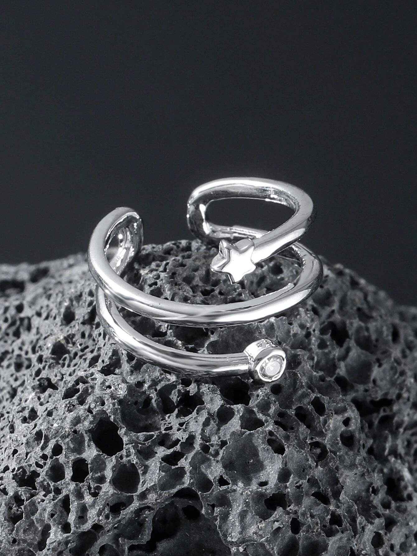 Cubic Zirconia & Star Ear Cuff Fashion Hut Jewelry