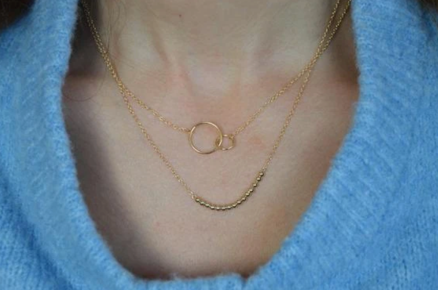 Dainty Layered Gold Necklace With Circle Pendant Beads