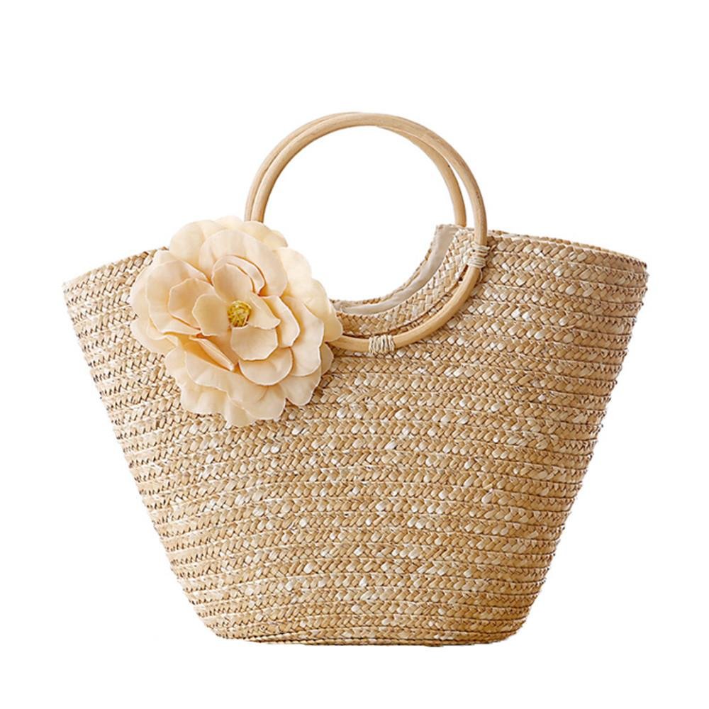 Woven Straw Summer Totebag with Flowers Fashion Hut Jewelry