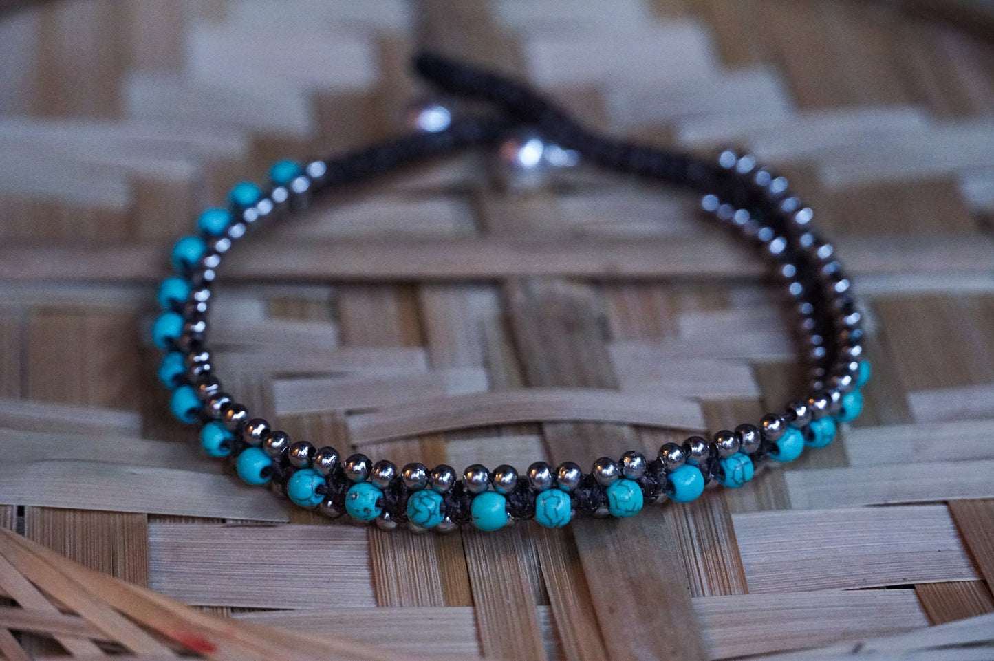 Turquoise Band Boho Silver Anklet Fashion Hut Jewelry