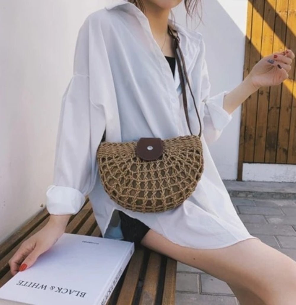 Half Moon Straw Summer Crossbody Bag Fashion Hut Jewelry