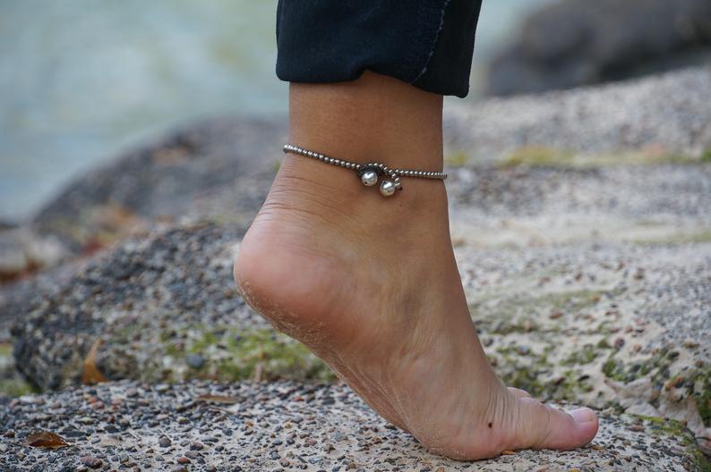 White Teardrop Bead Boho Silver Anklet Fashion Hut Jewelry