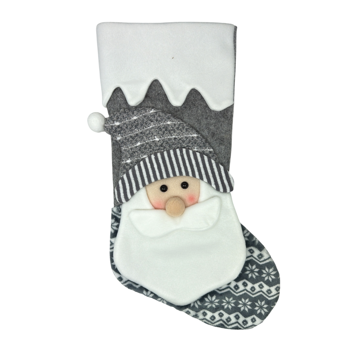 Santa Christmas Stocking - Gray & White
