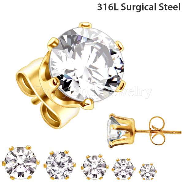 Pair of Gold Plated Clear Round CZ Stud Earrings