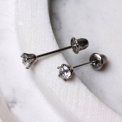 Pair of 14Kt. White Gold Round CZ Earring with Screw Back