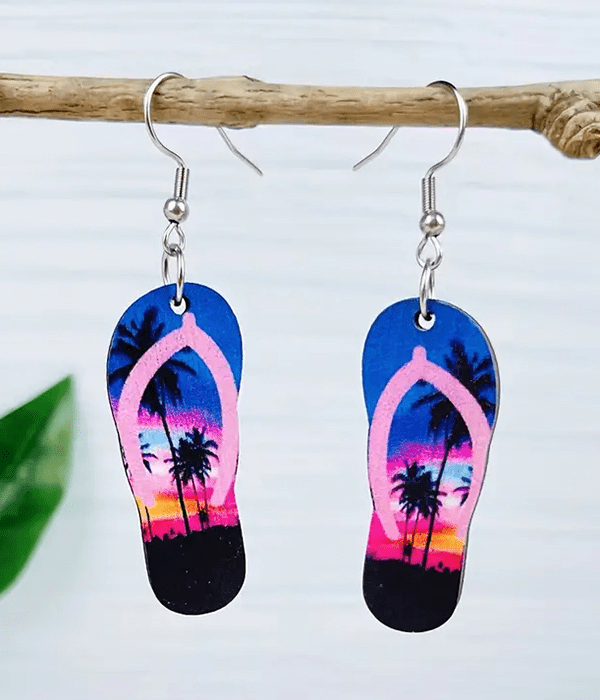 Flip Flop Earrings - Palm Trees Fashion Hut Jewelry