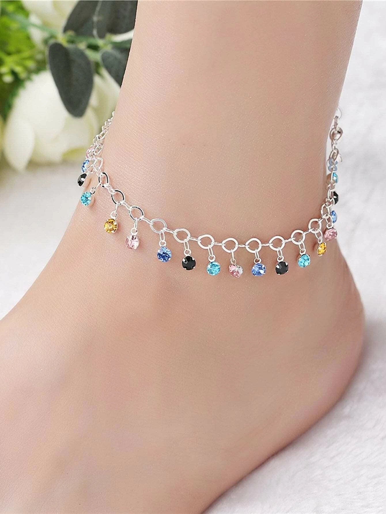 Mixed Rhinestone Charm Chain Anklet Ankle Bracelet Fashion Hut Jewelry
