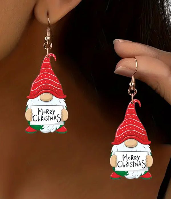 Christmas Acrylic Earrings - Merry Christmas Gnome Fashion Hut Jewelry