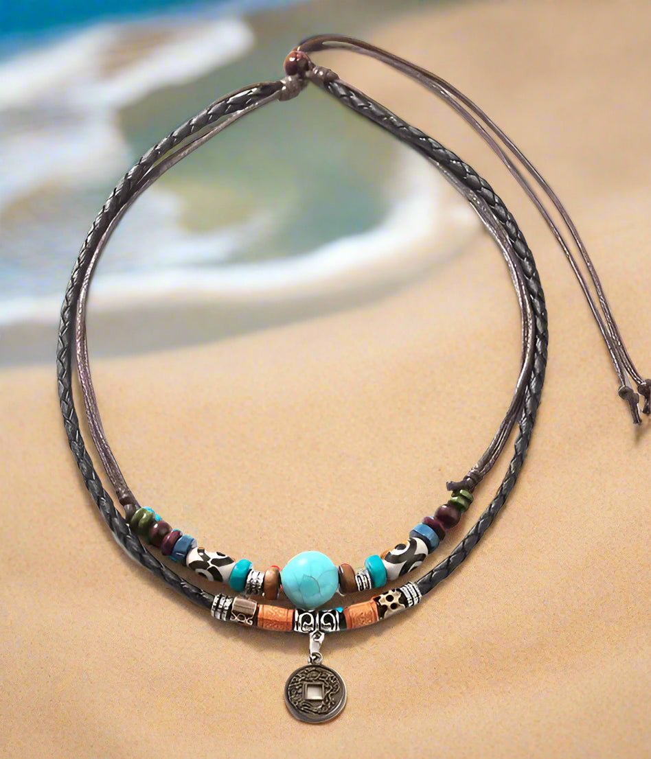 Double Leatherette Adjustable Chain Necklace Fashion Hut Jewelry