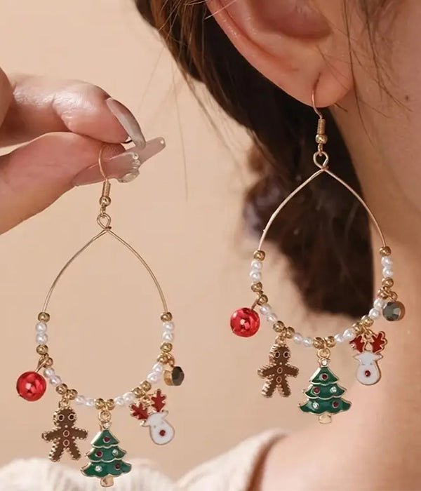 Christmas Multi Charm Wire Teardrop Earrings Fashion Hut Jewelry