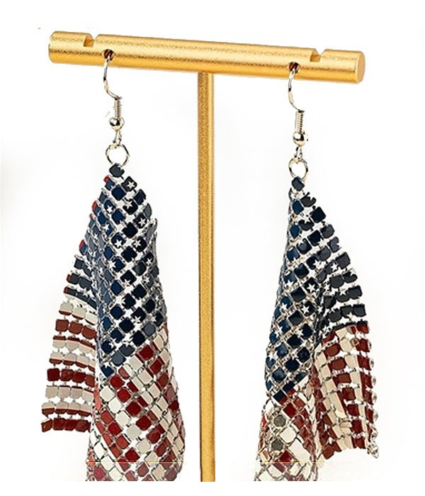 Patriotic American Flag Mesh Chain Earrings Fashion Hut Jewelry