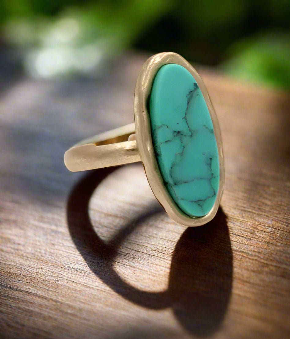 Semi Precious Stone Oval Turquoise Ring Fashion Hut Jewelry