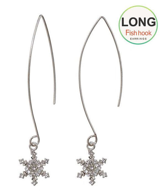 Crystal Snowflake long fish hook Earrings | Fashion Hut Jewelry