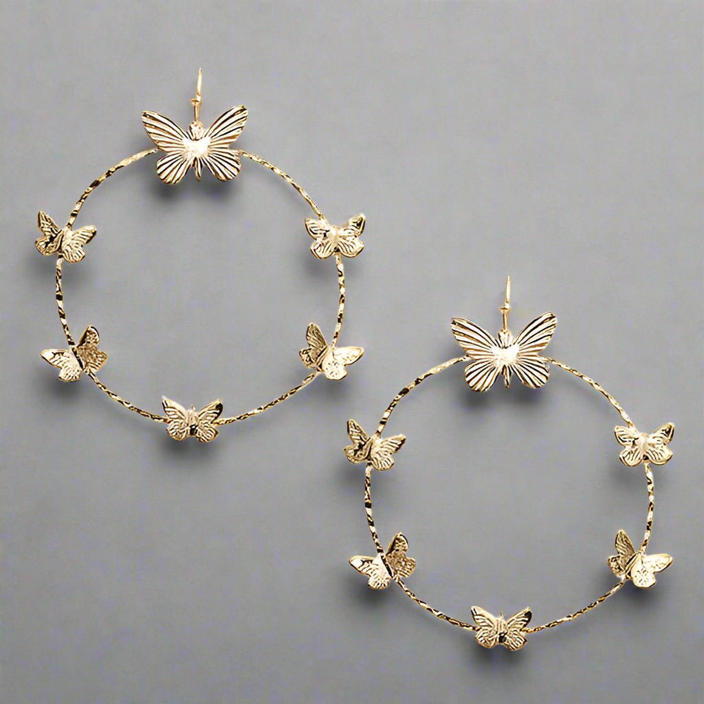 MULTI BUTTERFLY AND WIRE HOOP EARRING Fashion Hut Jewelry