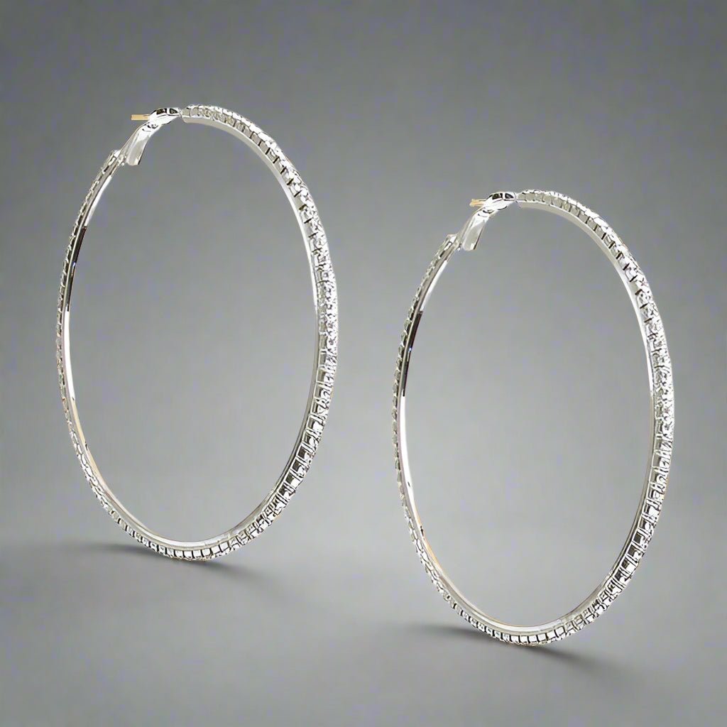 RHINESTONE HOOP EARRING - 3 INCHES Fashion Hut Jewelry