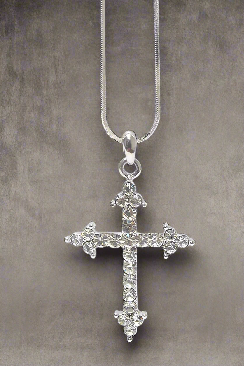 White Gold Plating Crystal Cross Pendant Necklace Fashion Hut Jewelry