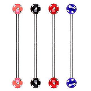 316L Surgical Steel Industrial Barbell with UV Acrylic Multi Gemmed Ball | Fashion Hut Jewelry