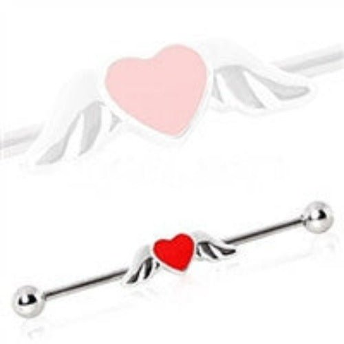 Industrial Barbell with Winged Heart | Fashion Hut Jewelry