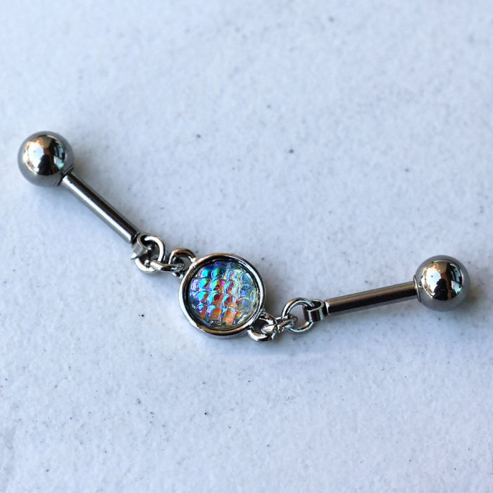 316L Stainless Steel Rainbow Cabochon Chain Industrial Barbell Fashion Hut Jewelry
