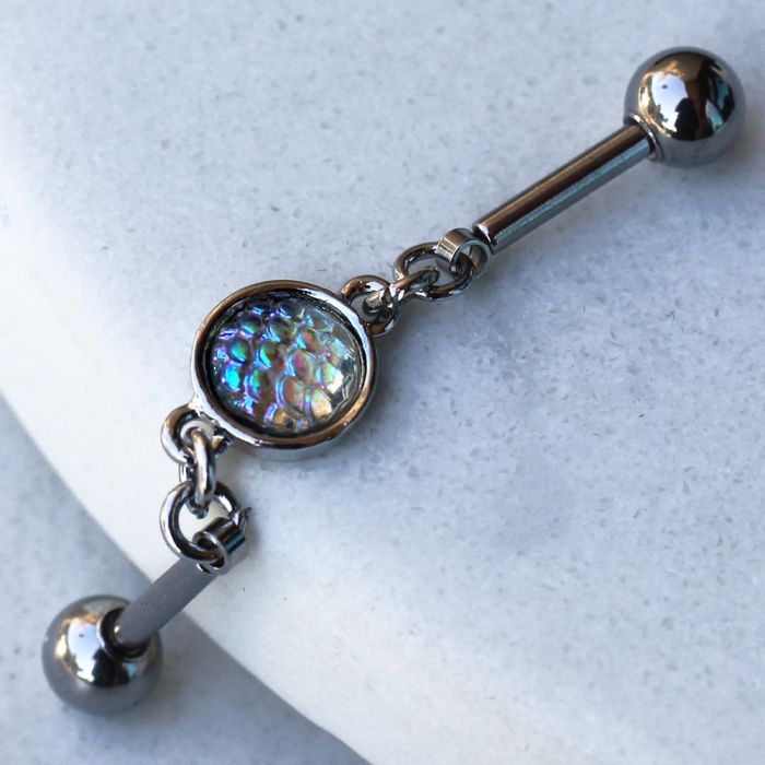316L Stainless Steel Rainbow Cabochon Chain Industrial Barbell Fashion Hut Jewelry