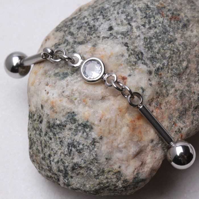 316L Stainless Steel Press Fit CZ Chain Industrial Barbell Fashion Hut Jewelry