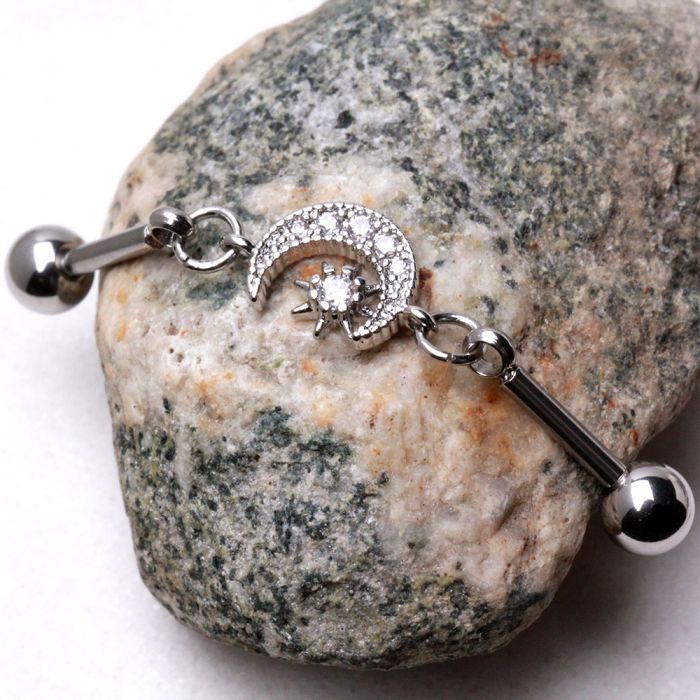 316L Stainless Steel Moon and Star Chain Industrial Barbell Fashion Hut Jewelry