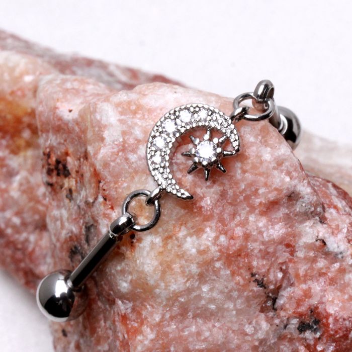 316L Stainless Steel Moon and Star Chain Industrial Barbell Fashion Hut Jewelry