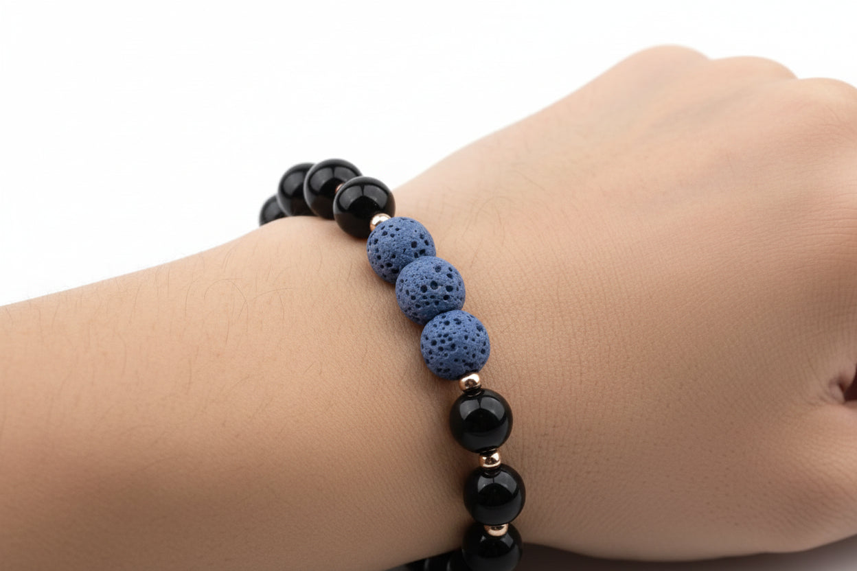 Lava Stone Bracelet - Black Dark Blue
