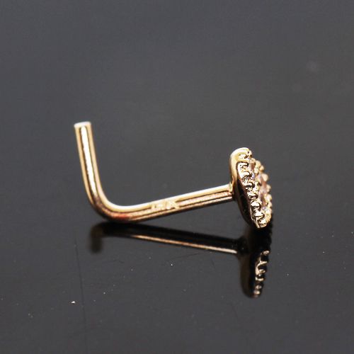 14Kt Yellow Gold Clear CZ Heart L Bend Nose Ring