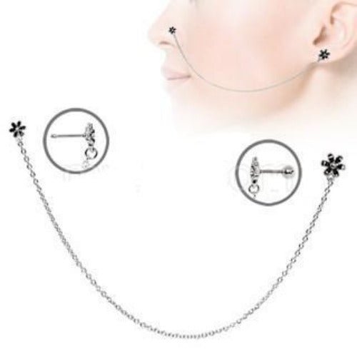 316L Stainless Steel Flower Chain Nose + Cartilage Earring | Fashion Hut Jewelry