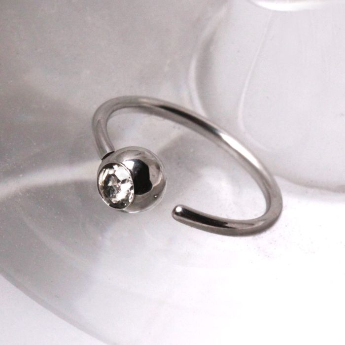 316L Surgical Steel Annealed Press Fit CZ Ball Nose Hoop Fashion Hut Jewelry