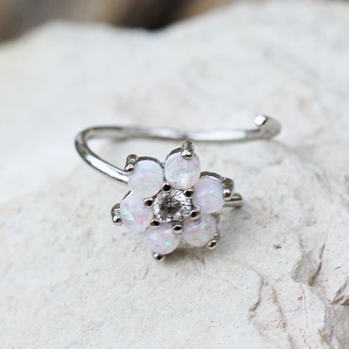 316L Stainless Steel Synthetic Opal Flower Nose Hoop / Cartilage Earring Fashion Hut Jewelry