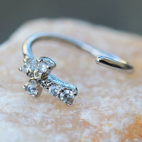 316L Stainless Steel Jeweled Cross Cartilage Earring / Nose Hoop Ring Fashion Hut Jewelry
