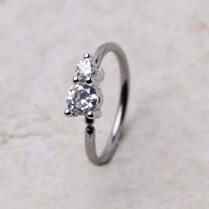 316L Stainless Steel Double Gem Cartilage Earring / Nose Hoop Ring Fashion Hut Jewelry