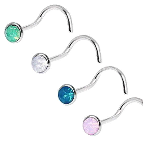 316L Surgical Steel Opalite Screw Nose Ring | Fashion Hut Jewelry