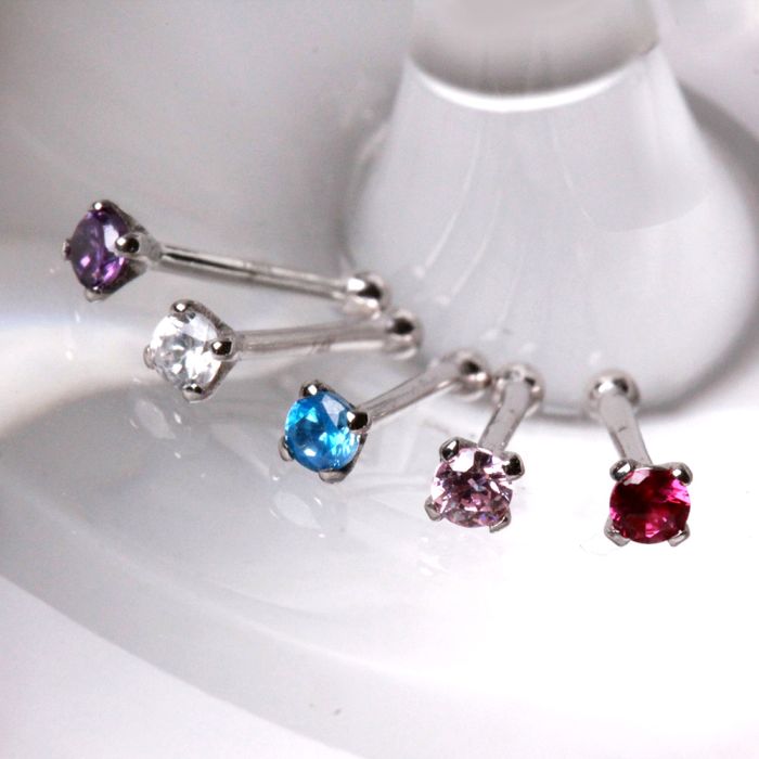 14Kt White Gold Stud Nose Ring with Prong Setting Gem Fashion Hut Jewelry