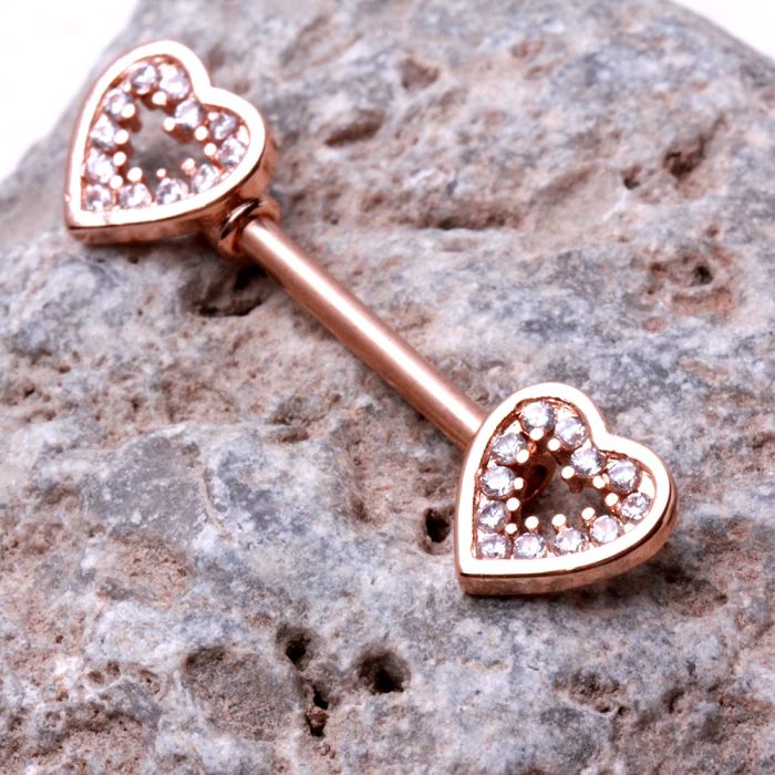 Rose Gold Plated Glittering Heart Nipple Bar Fashion Hut Jewelry