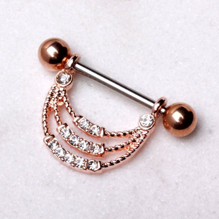 Rose Gold Plated Triple Layer Rope Nipple Shield Fashion Hut Jewelry