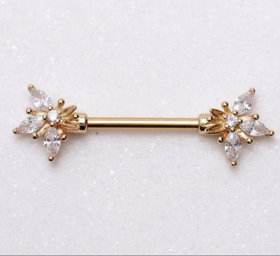 Gold Plated Ornate Flower Nipple Bar