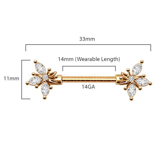 Gold Plated Ornate Flower Nipple Bar