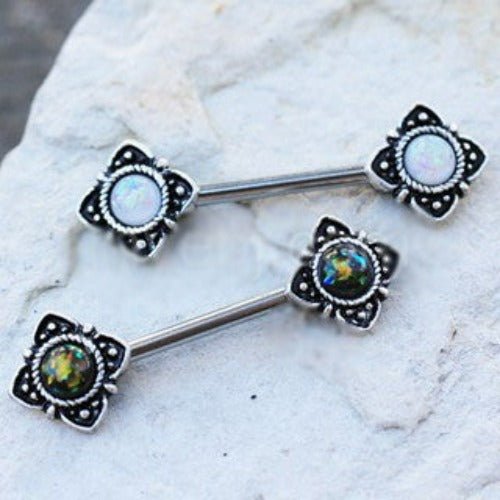 Mystical Flower Nipple Bar with Synthetic Opal | Fashion Hut Jewelry