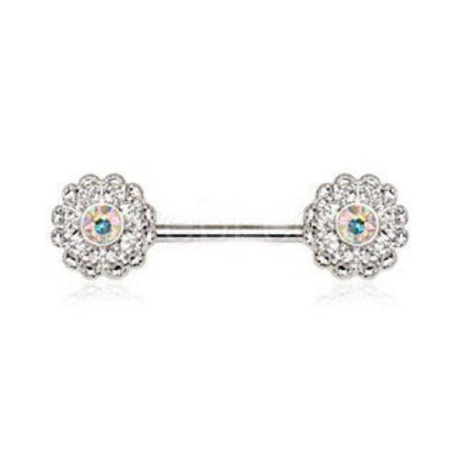 316L Stainless Steel Aurora Flower Cluster Nipple Bar | Fashion Hut Jewelry